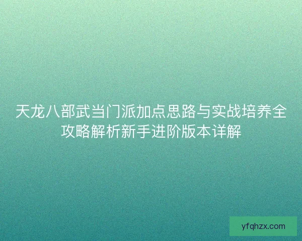 天龙八部武当门派加点思路与实战培养全攻略解析新手进阶版本详解